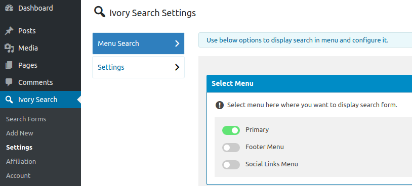 Display Search Form In Menu